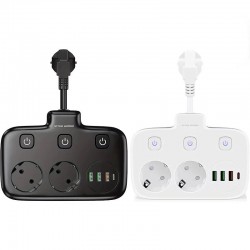 T-2432 Akım Korumalı 3 Usb + 1 PD 20w 2'li Grup Priz 2M Uzatma Kablosu