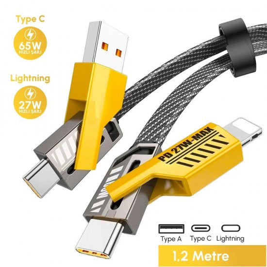 fioplus 120w 4in1 dönüştürülebilir hızlı şarj ve data kablosu