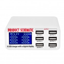 Shematic 100 Watt Digital Ekranlı 6 Port USB Şarj Cihazı