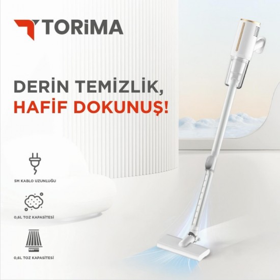 TVC-01 Beyaz Elektrikli Dikey Süpürge 600W Vakum Süpürge