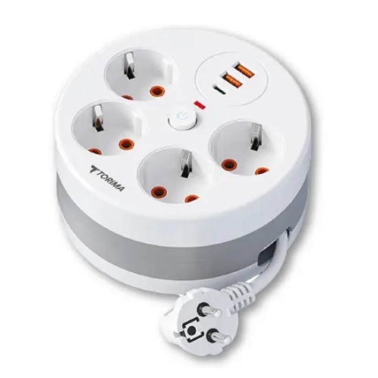 torima rps-01 akım korumalı 4lü priz usb-c girişli uzatma kablosu 3m
