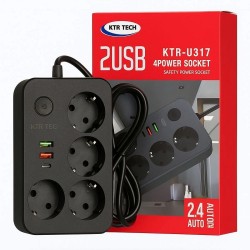 KTR Termal Akım Korumalı  4 Priz 2 Usb 1 Type-c Girişli 2.4A 2mt