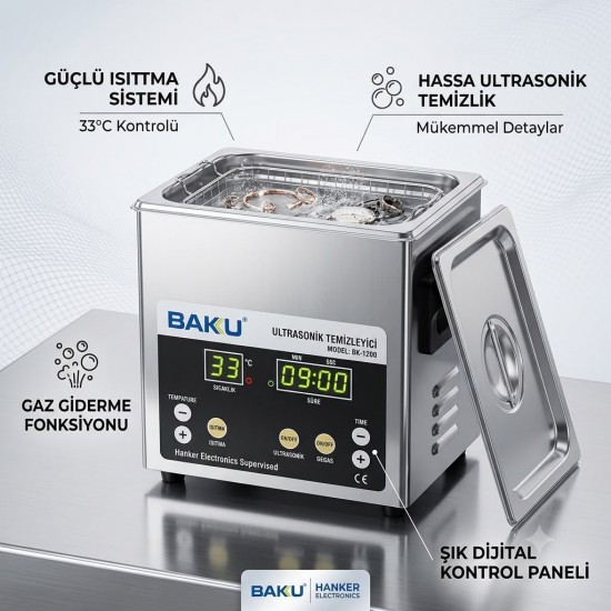 Baku Bk-1200 1.6L paslanmaz çelik tanklı profesyonel ultrasonik temizleme makinesi